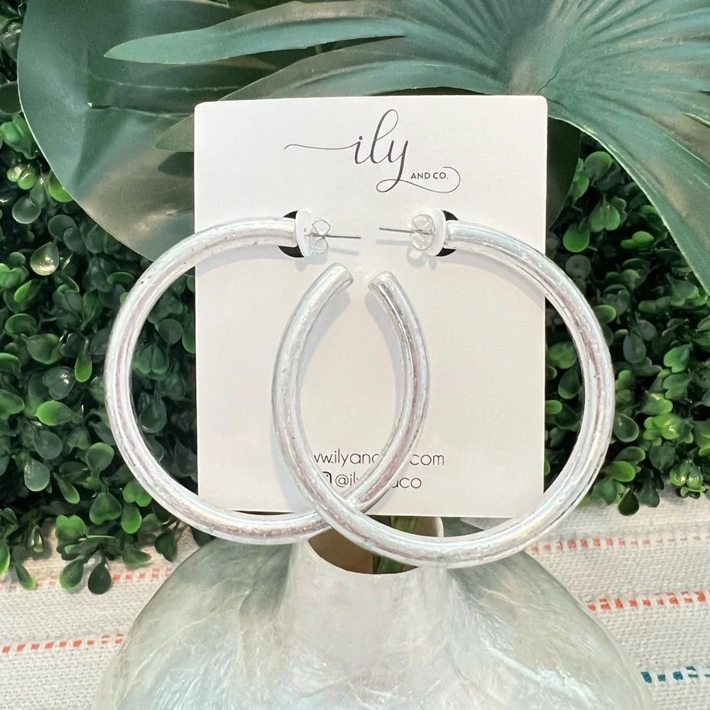 NWT Large Silver Hoop Earrings | Lightweight | Boutique | Worn Look